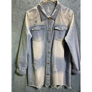 Women XL, Long Sleeve Denim Distressed Shirt Frayed Hem Button Jacket Boutique